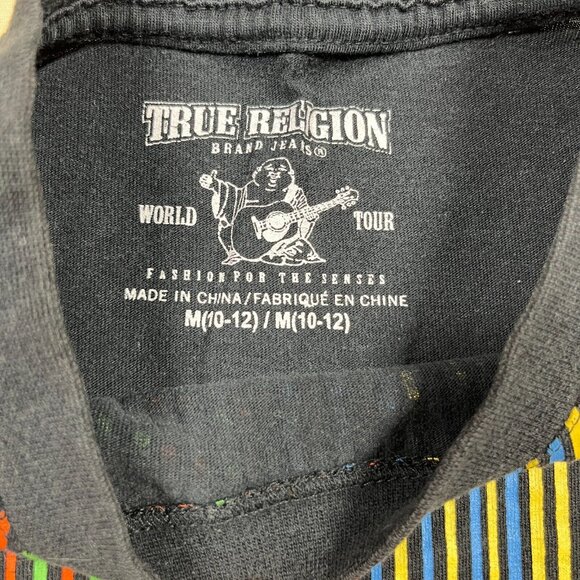 True Religion Kids Shirt Size Medium Short Sleeve T Shirt (10-12) Black Big Logo - Picture 3 of 8